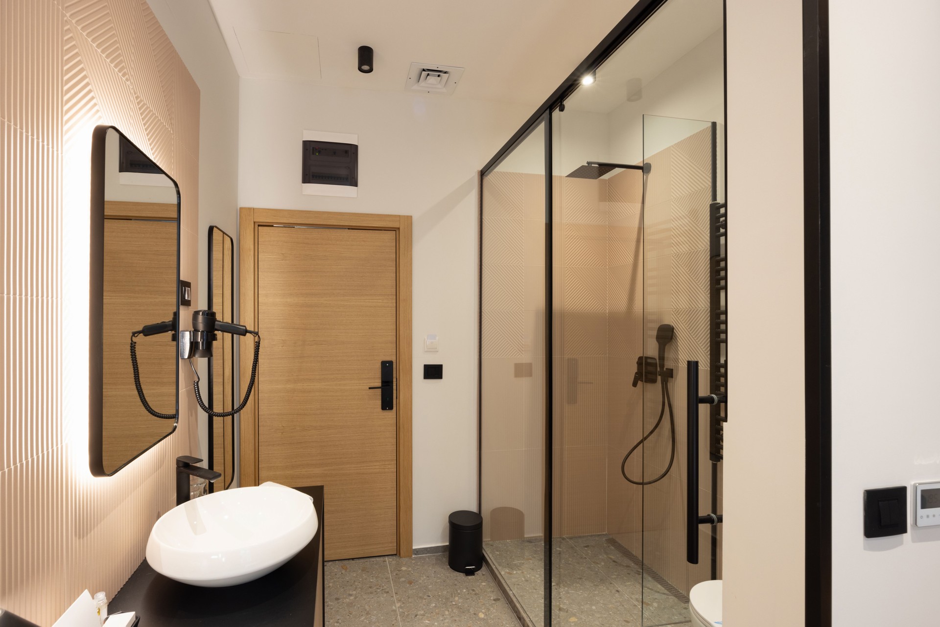 Bathroom interior with glass shower cabin