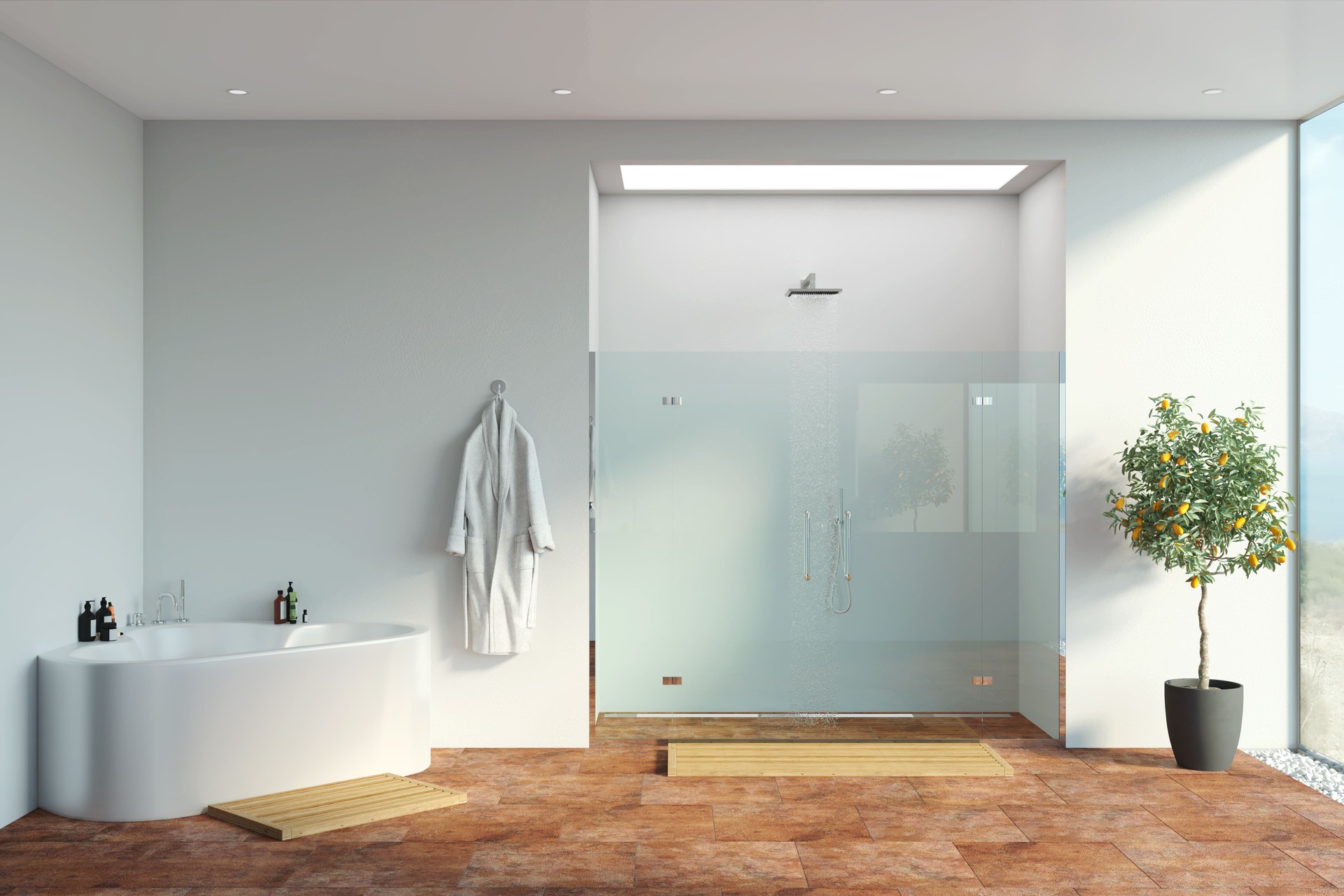 Shower room with panoramic view